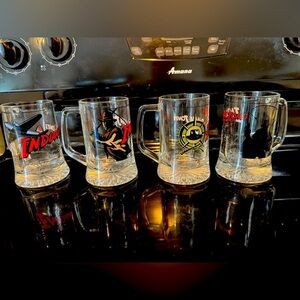 RARE Portuguese Indiana Jones FULL SET 4 Stein Mugs GREAT Condition